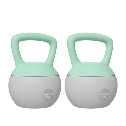 SPORTNOW 2 x 10kg Soft Kettlebell, Kettle Bell with Non-Slip Handle, for Home Gym, Strength Training, Cardio - Grey and Green