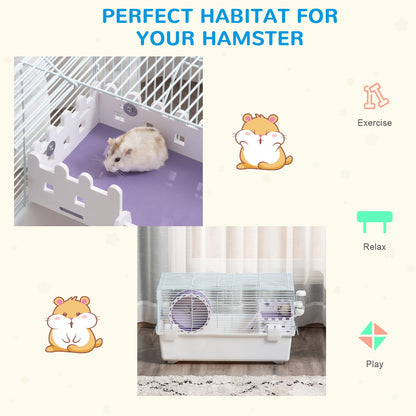 PawHut 2 Tier Hamster Cage Rodent House Small Animal Habitat with Exercise Wheel Water Bottle Ladder, White