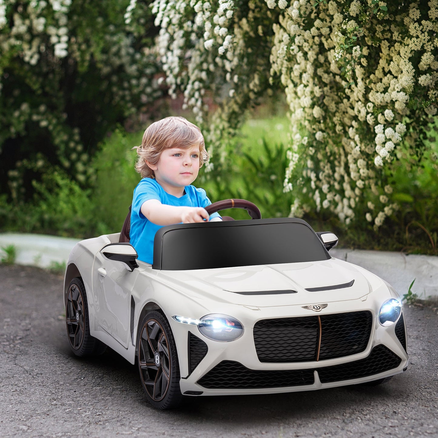 سيارة كهربائية للأطفال من HOMCOM Bentley Bacalar مرخصة بقوة 12 فولت، مع جهاز تحكم عن بعد، باللون الأبيض