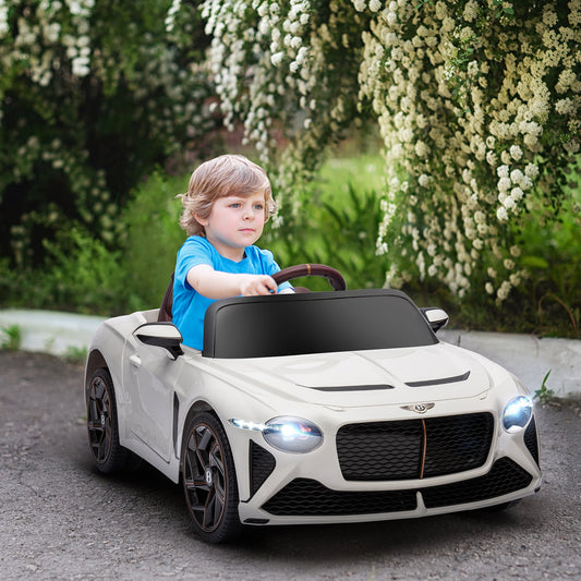 سيارة كهربائية للأطفال من HOMCOM Bentley Bacalar مرخصة بقوة 12 فولت، مع جهاز تحكم عن بعد، باللون الأبيض