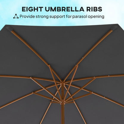 Outsunny 3m Parasol na słupku drewnianym - szary