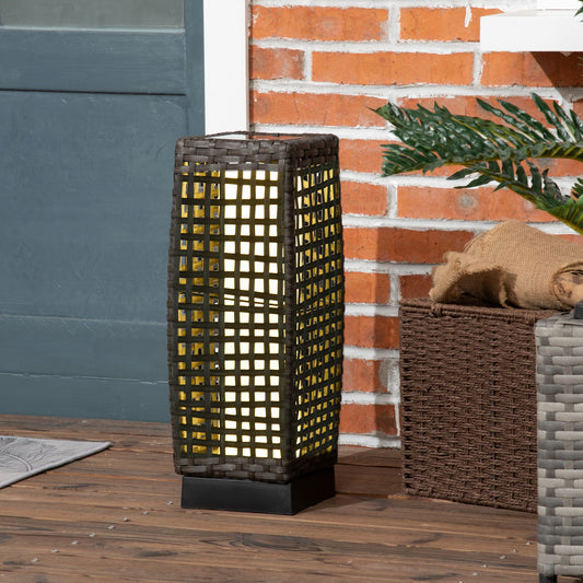 Outsunny Outdoor Rattan Solar Lantern, Brushed PE Wicker Patio Garden Lantern z automatycznym włączaniem/wyłączaniem Solar Powered LED Lights do użytku wewnątrz i na zewnątrz, na werandzie, podwórku, trawniku, dziedzińcu, w kolorze szarym
