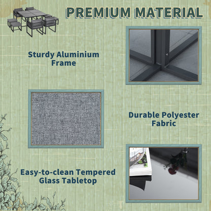 Outsunny Nine-Piece Aluminium Garden Set, with Glass-Top Table - Grey