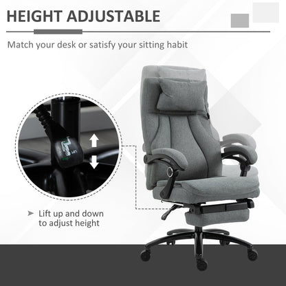 Vinsetto Office Chair, Fabric Desk Chair with Adjustable Massage Pillow, USB Power and Retractable Footrest, High Back, 360 Swivel, for Home, Grey