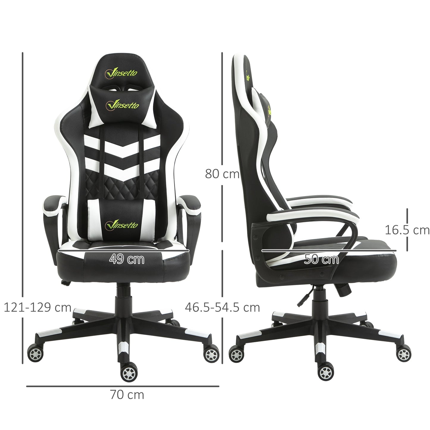 Vinsetto Gaming Chair, Computer Desk Chair with Lumbar Support, Faux Leather Racing Chair with Headrest and Swivel Wheels for Home Office, Black Grey