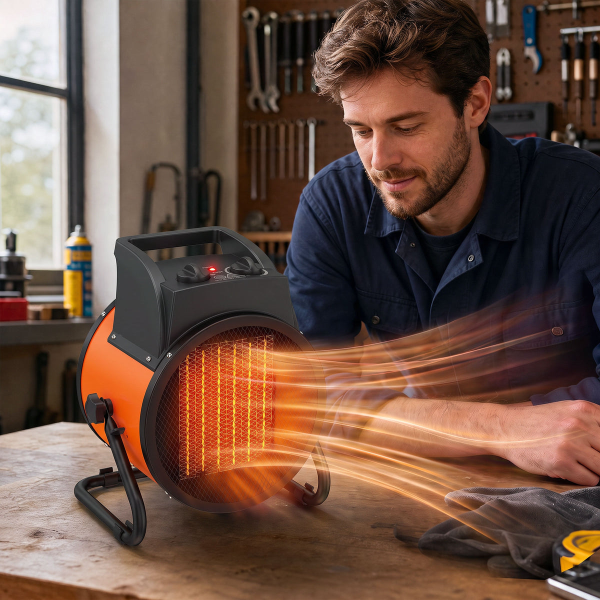 Outsunny Industrial Fan Heater 5000W with Tilting, Electric Ceramic Space Heater with Adjustable Thermostat, Handle