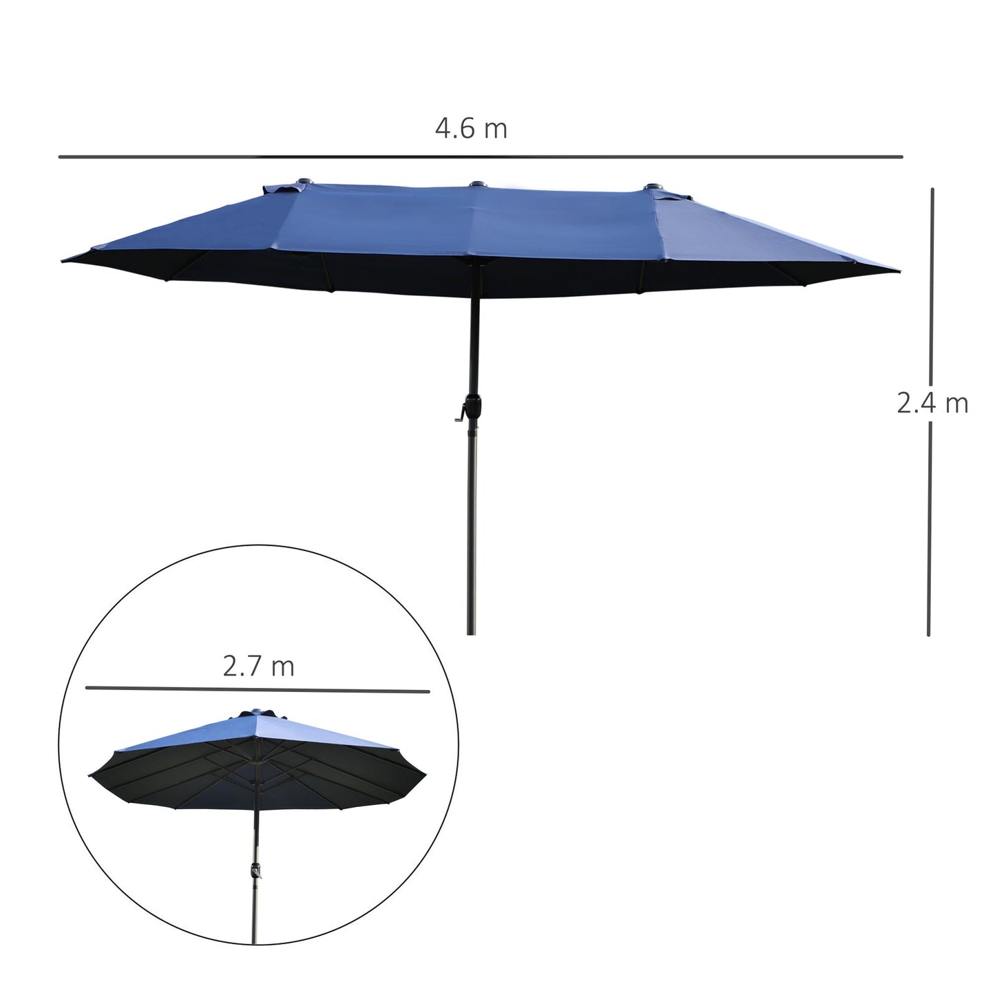Parasol dwustronny Outsunny, 2,7x4,6 szer. x 2,4 wys. m-niebieski