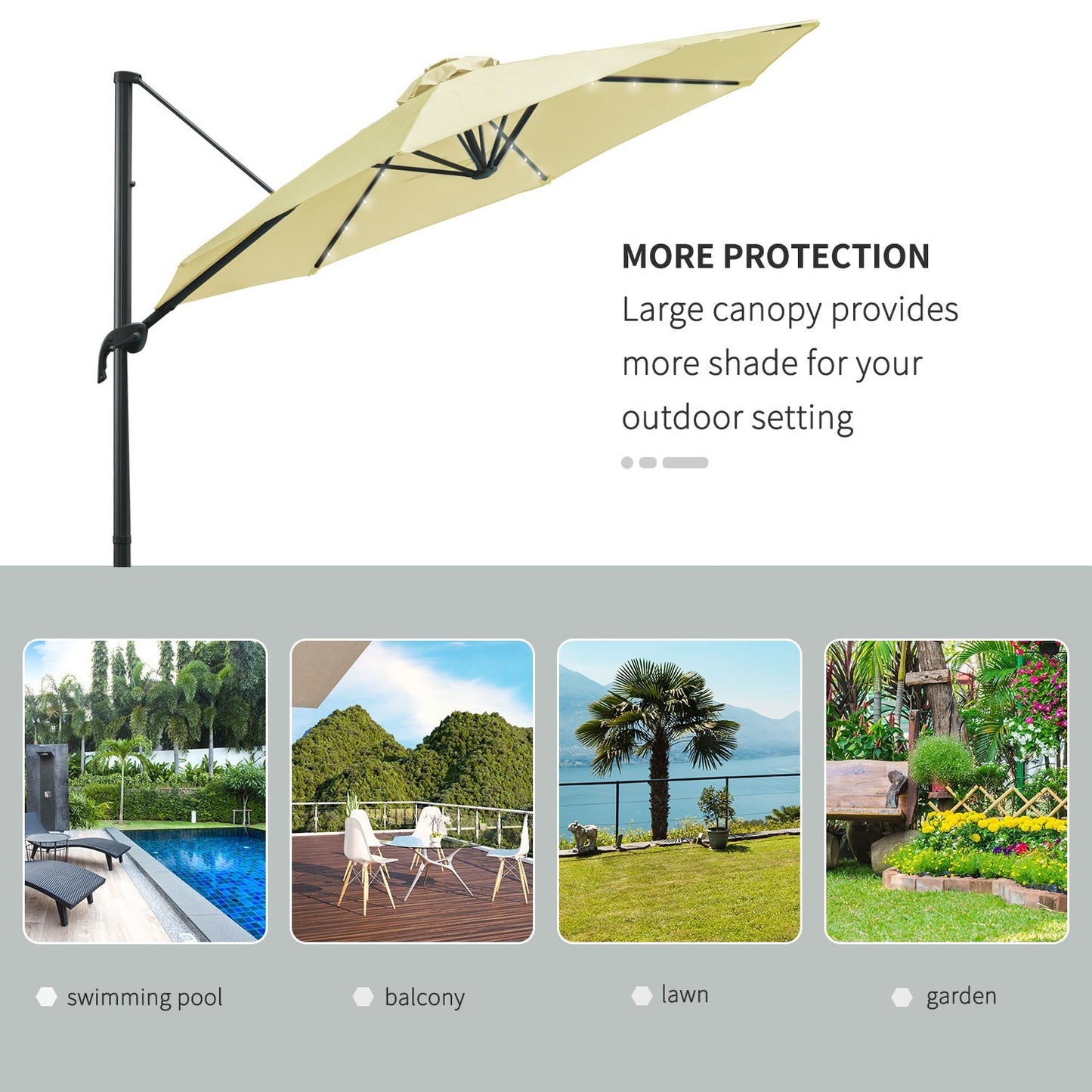 Outsunny 3 Metre Patio Offset Roma Parasol Garden Umbrella Cantilever Hanging Sun Shade Canopy Shelter 360° Rotation with Cross Base, Beige