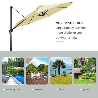 Outsunny 3 Metre Patio Offset Roma Parasol Garden Umbrella Cantilever Hanging Sun Shade Canopy Shelter 360° Rotation with Cross Base, Beige