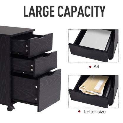 3-Drawer File Cabinet Under Desk Office Storage Cabinet A4/Letter/Binders Movable W/ Slide Wheels Black Oak Color