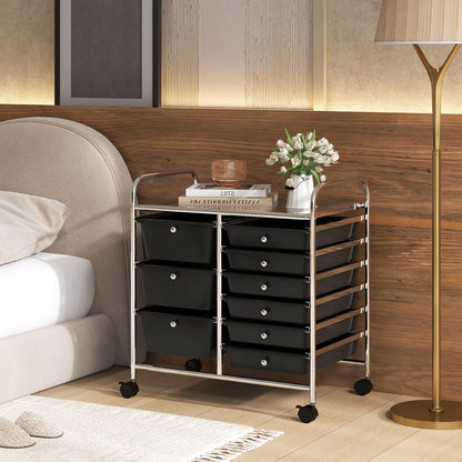 9-Drawer Rolling Storage Cart Tools Scrapbook Paper Organizer-Black