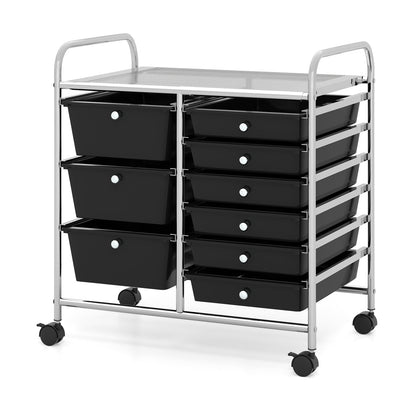 9-Drawer Rolling Storage Cart Tools Scrapbook Paper Organizer-Black
