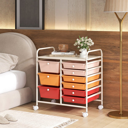 9-Drawer Rolling Storage Cart Tools Scrapbook Paper Organizer-Red
