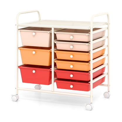 9-Drawer Rolling Storage Cart Tools Scrapbook Paper Organizer-Red