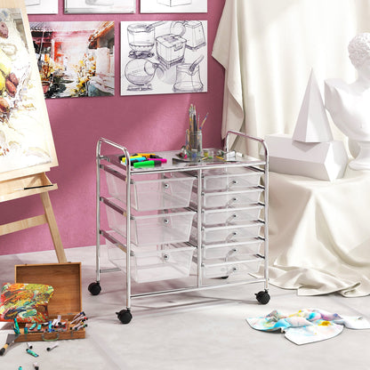 9-Drawer Rolling Storage Cart Tools Scrapbook Paper Organizer-Transparent