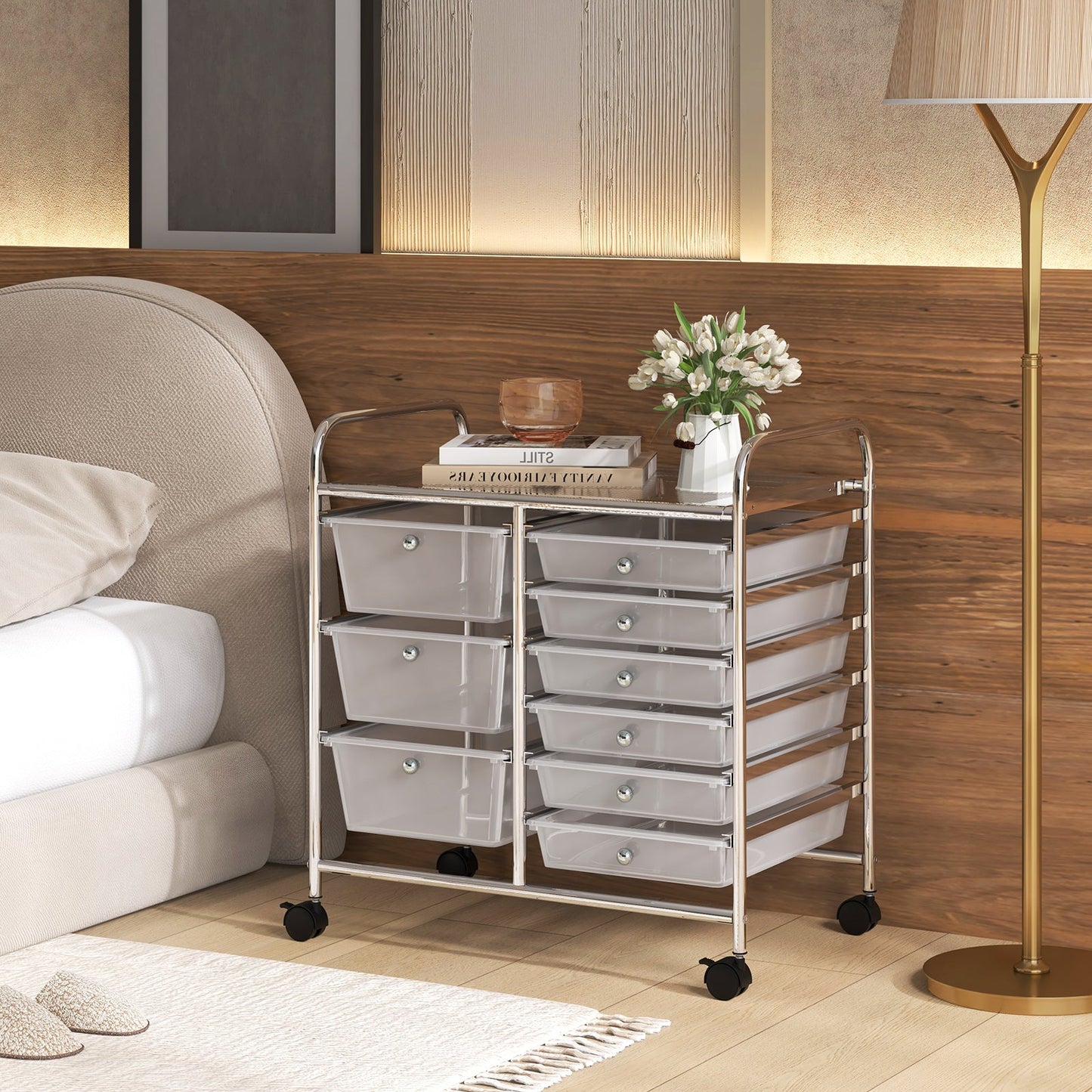 9-Drawer Rolling Storage Cart Tools Scrapbook Paper Organizer-Transparent