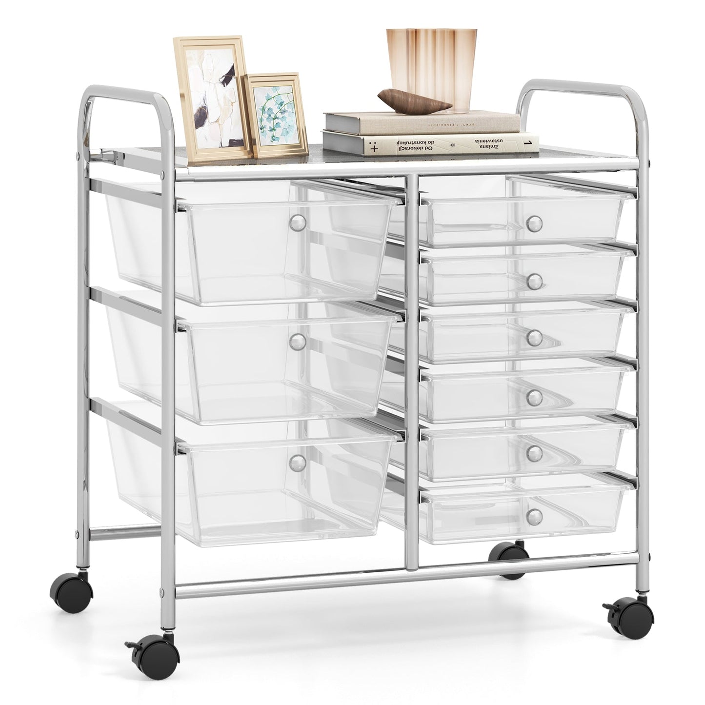 9-Drawer Rolling Storage Cart Tools Scrapbook Paper Organizer-Transparent