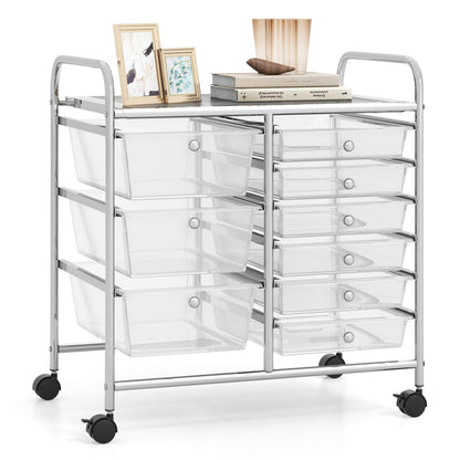 9-Drawer Rolling Storage Cart Tools Scrapbook Paper Organizer-Transparent