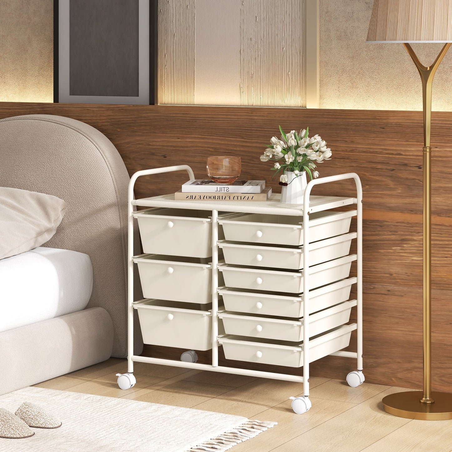 9-Drawer Rolling Storage Cart Tools Scrapbook Paper Organizer-White