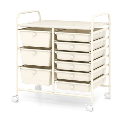 9-Drawer Rolling Storage Cart Tools Scrapbook Paper Organizer-White