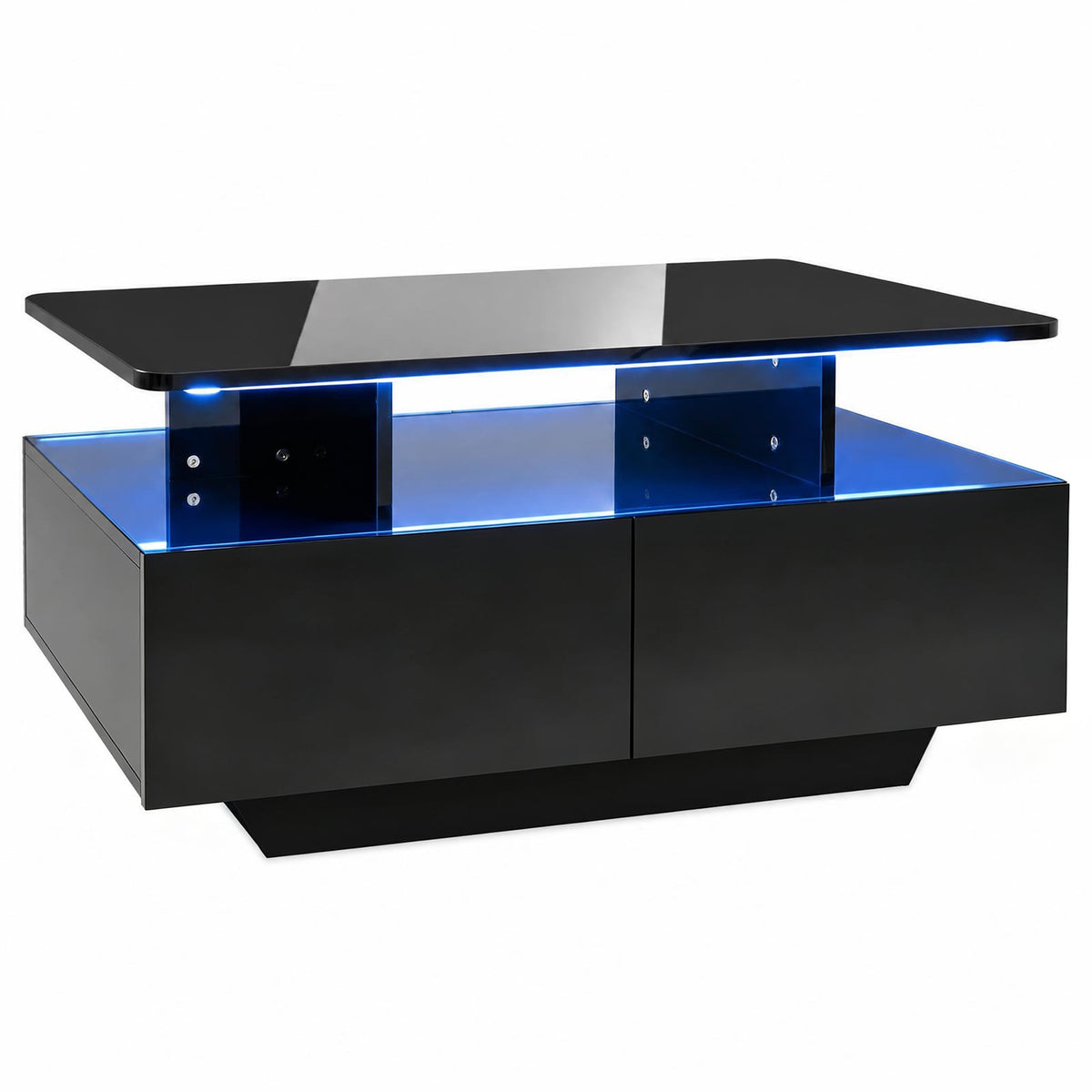90 CM High LED Coffee Table with 2 Storage Drawers and 20-Color LED Lights-Black