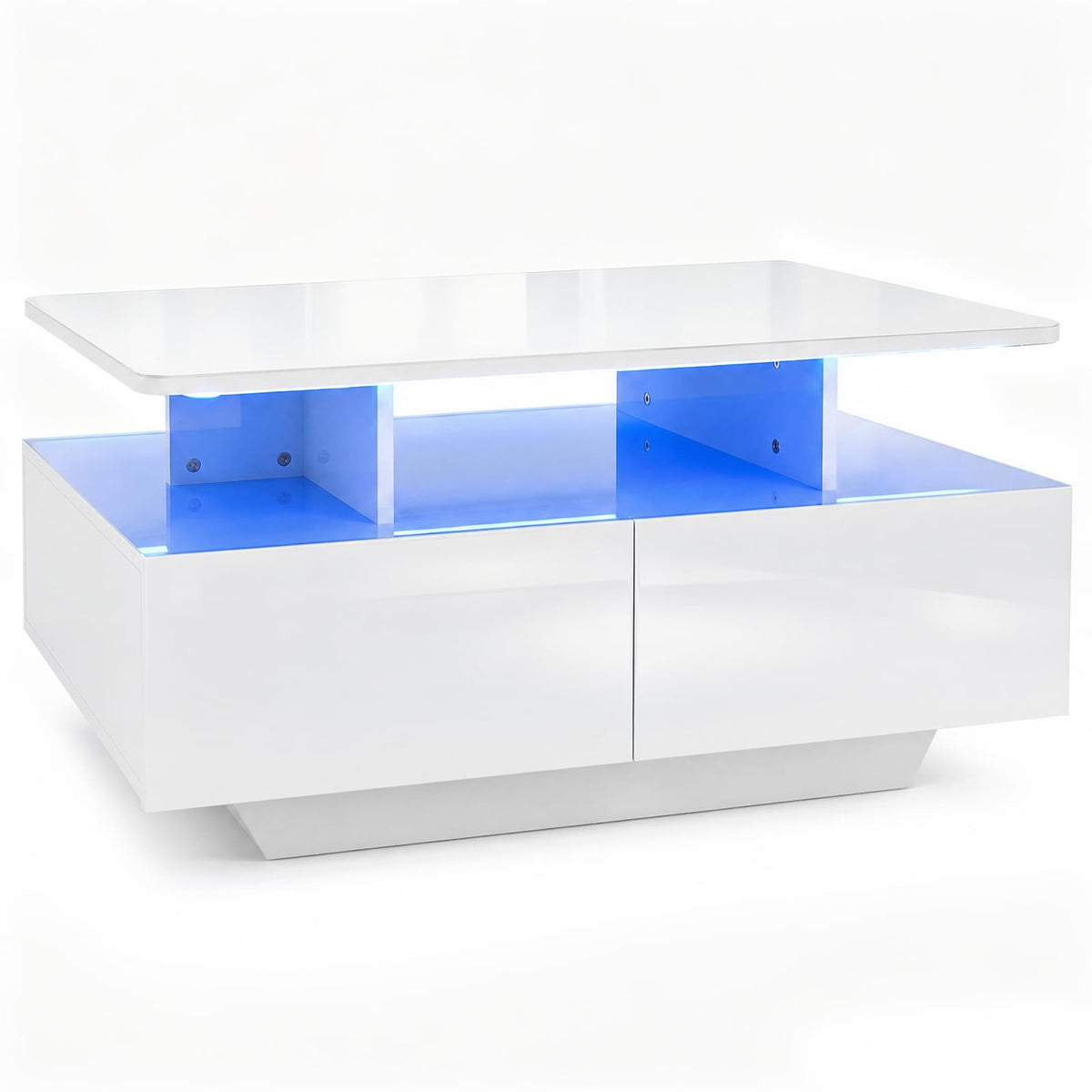 90 CM High LED Coffee Table with 2 Storage Drawers and 20-Color LED Lights-White