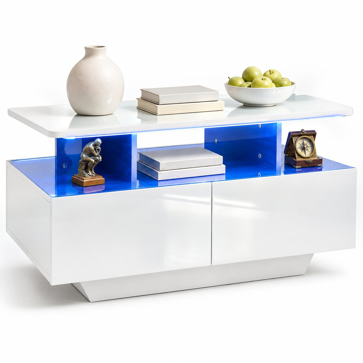 90 CM High LED Coffee Table with 2 Storage Drawers and 20-Color LED Lights-White