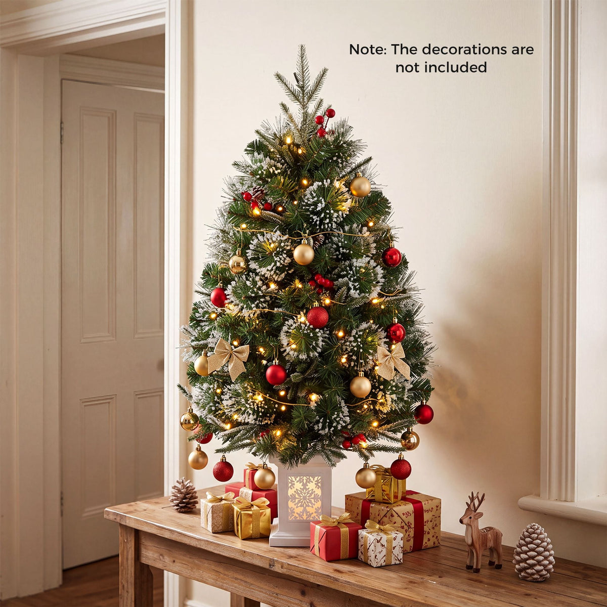 90 CM Pre-Lit Potted Christmas Tree with 80 Warm White LED Lights and 8 Modes