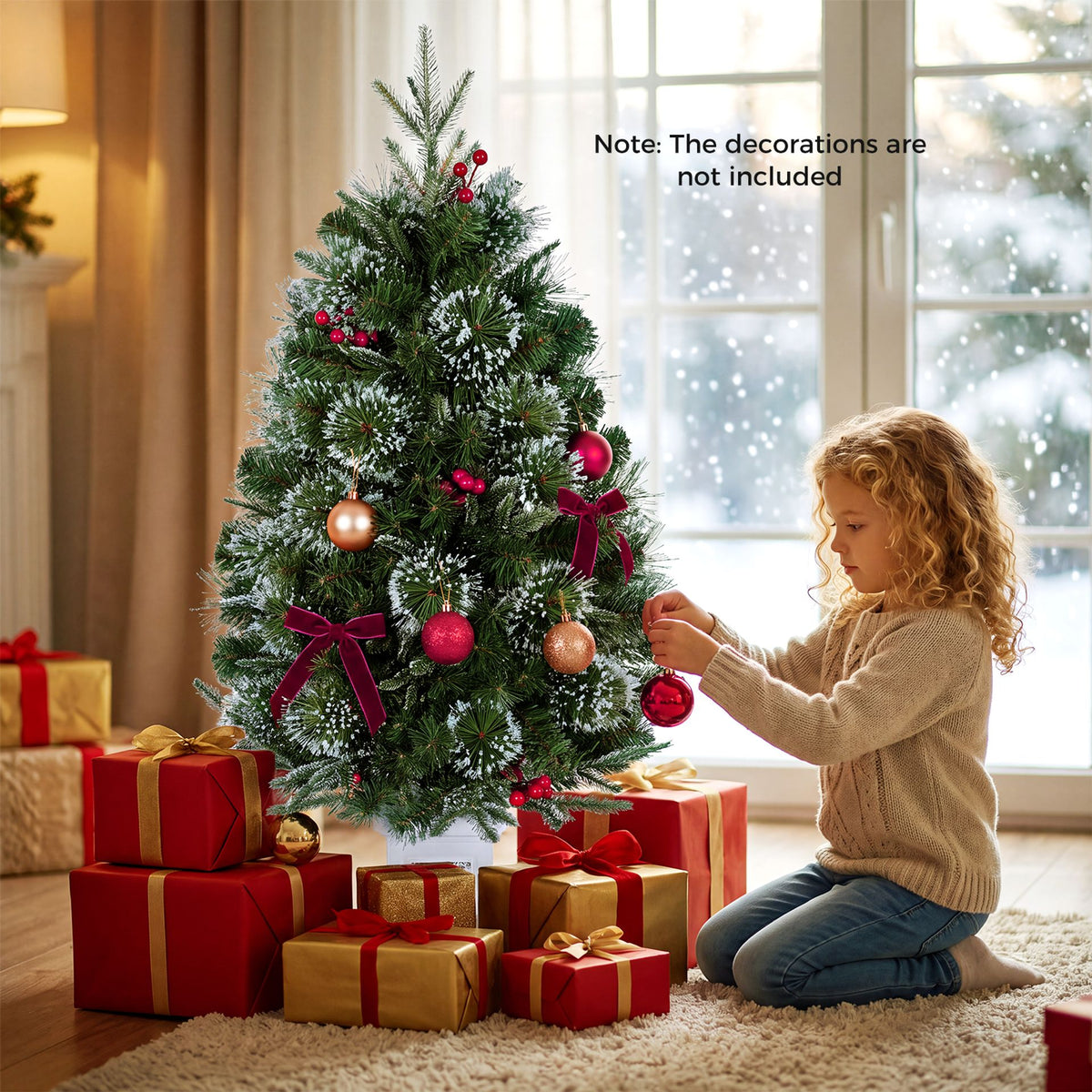 90 CM Pre-Lit Potted Christmas Tree with 80 Warm White LED Lights and 8 Modes
