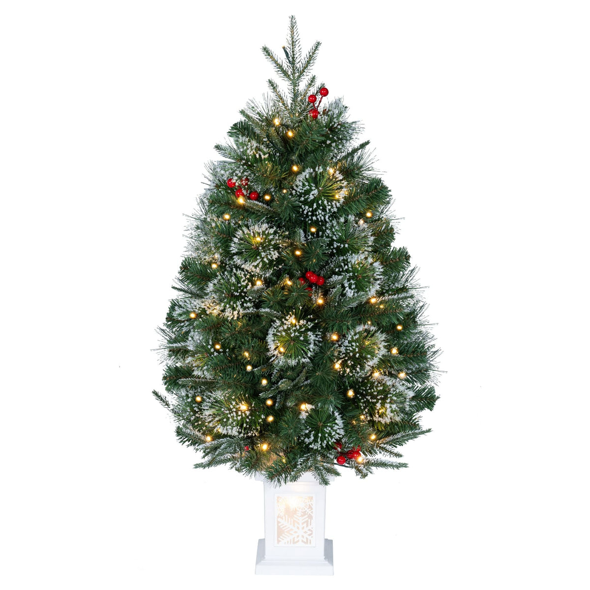 90 CM Pre-Lit Potted Christmas Tree with 80 Warm White LED Lights and 8 Modes