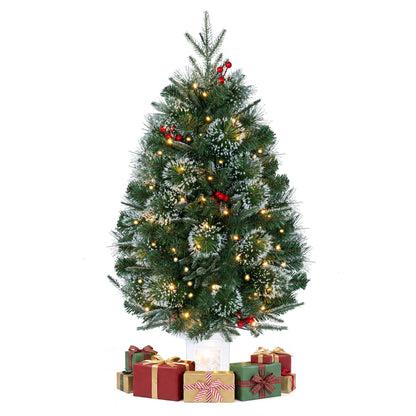 90 CM Pre-Lit Potted Christmas Tree with 80 Warm White LED Lights and 8 Modes