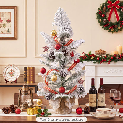 90 cm Flocked Tabletop Christmas Tree with 25 Cypress PE Leaves and 7 Natural Pine Cones for Desk Corner