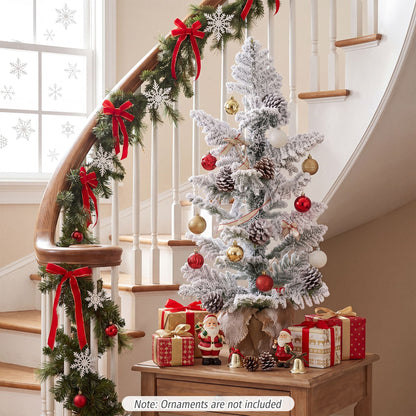 90 cm Flocked Tabletop Christmas Tree with 25 Cypress PE Leaves and 7 Natural Pine Cones for Desk Corner