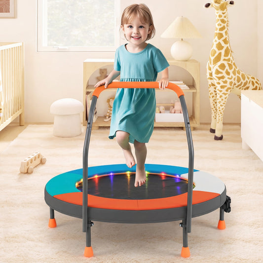 90 cm Folding Mini Trampoline for Kids with Lights and Padded Safety Cover-Multicolor