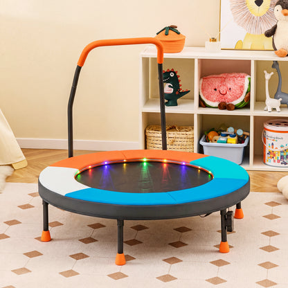 90 cm Folding Mini Trampoline for Kids with Lights and Padded Safety Cover-Multicolor