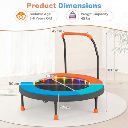 90 cm Folding Mini Trampoline for Kids with Lights and Padded Safety Cover-Multicolor