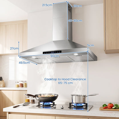 90 cm Wall Mount Range Hood 744 km/h-Sliver