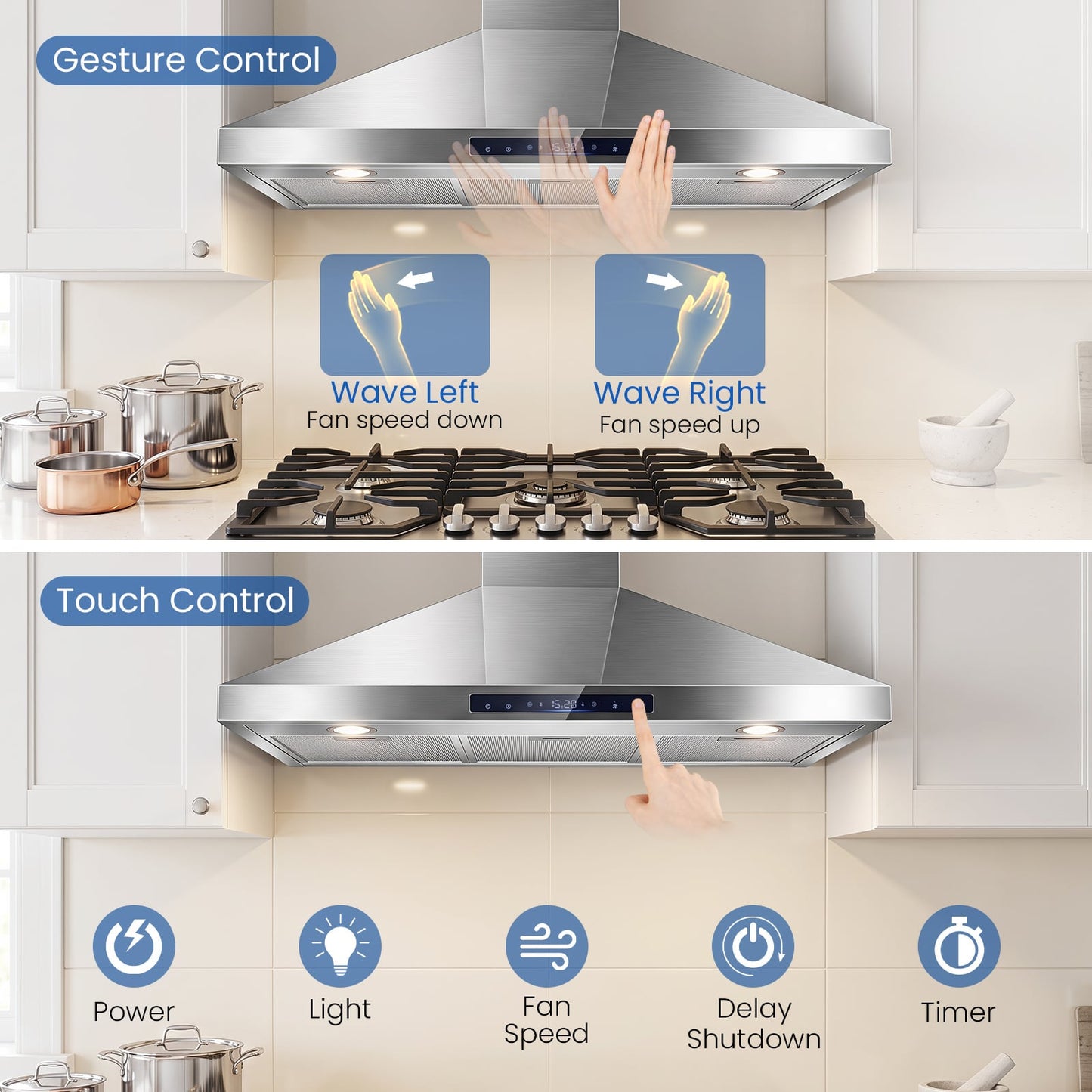 90 cm Wall Mount Range Hood 744 km/h-Sliver