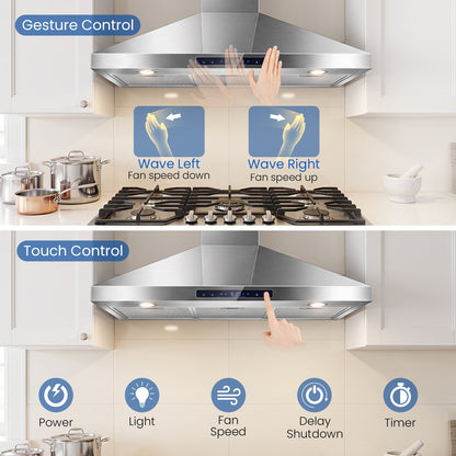 90 cm Wall Mount Range Hood 744 km/h-Sliver