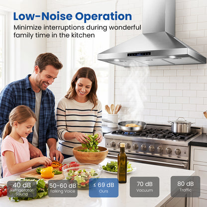 90 cm Wall Mount Range Hood 744 km/h-Sliver