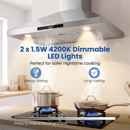 90 cm Wall Mount Range Hood 744 km/h-Sliver