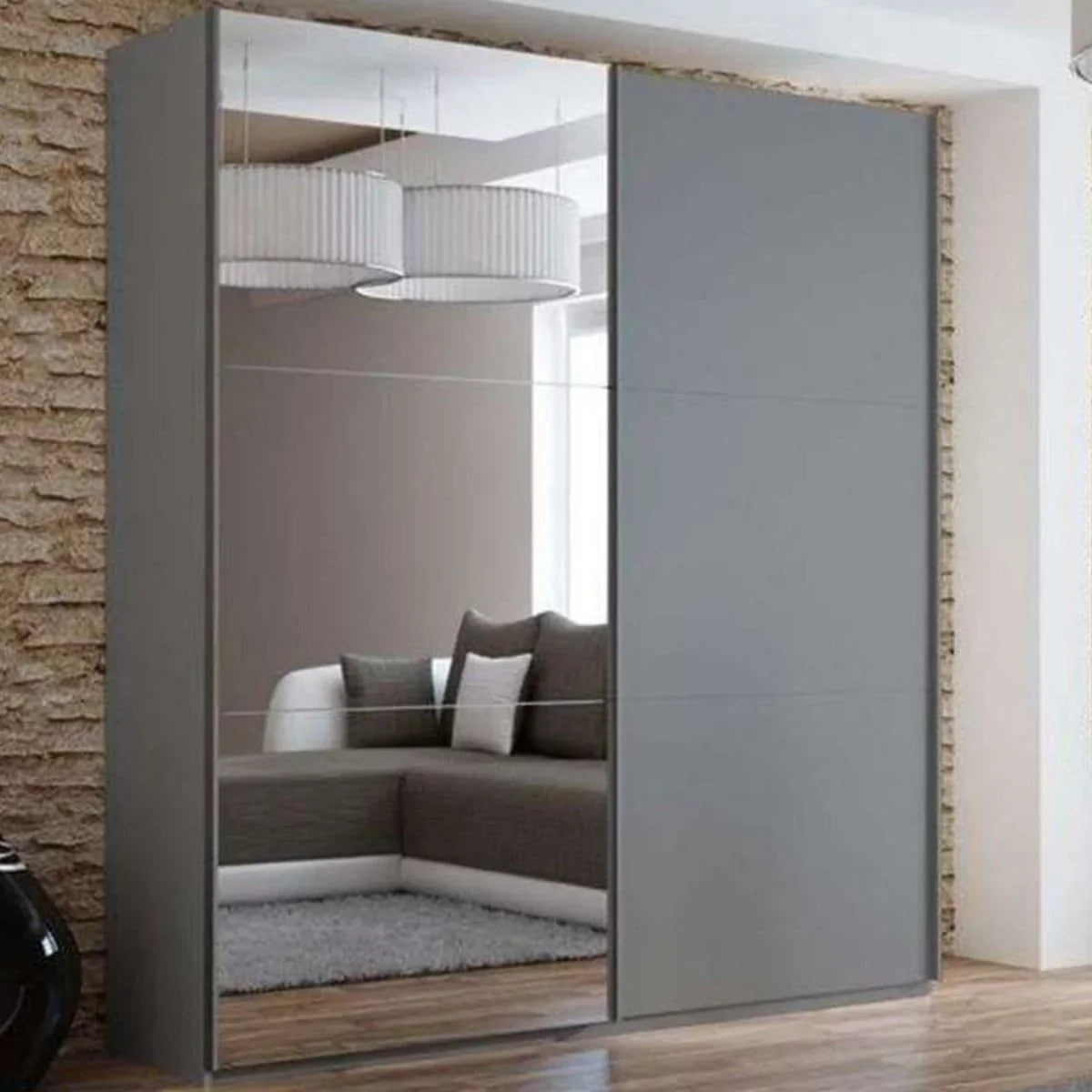 Boris Sliding Door 200cm Wardrobe with Mirror - White, Black, Graphite