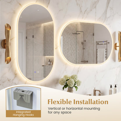 90 x 55 CM Lighted Mirror for Bathroom Wall Backlit Shatterproof Mirror
