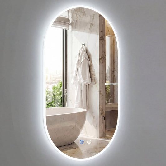 90 x 55 CM Lighted Mirror for Bathroom Wall Backlit Shatterproof Mirror