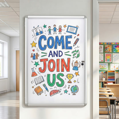 90 x 60 cm Enclosed Bulletin Board with Locking Door and Aluminum Alloy Frame-Silver