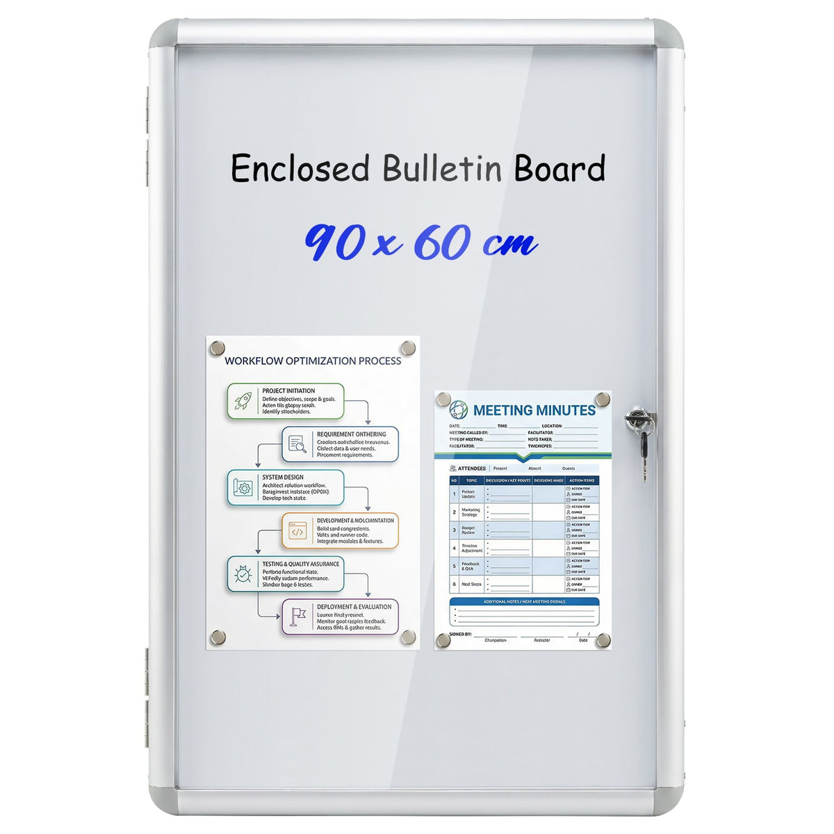 90 x 60 cm Enclosed Bulletin Board with Locking Door and Aluminum Alloy Frame-Silver