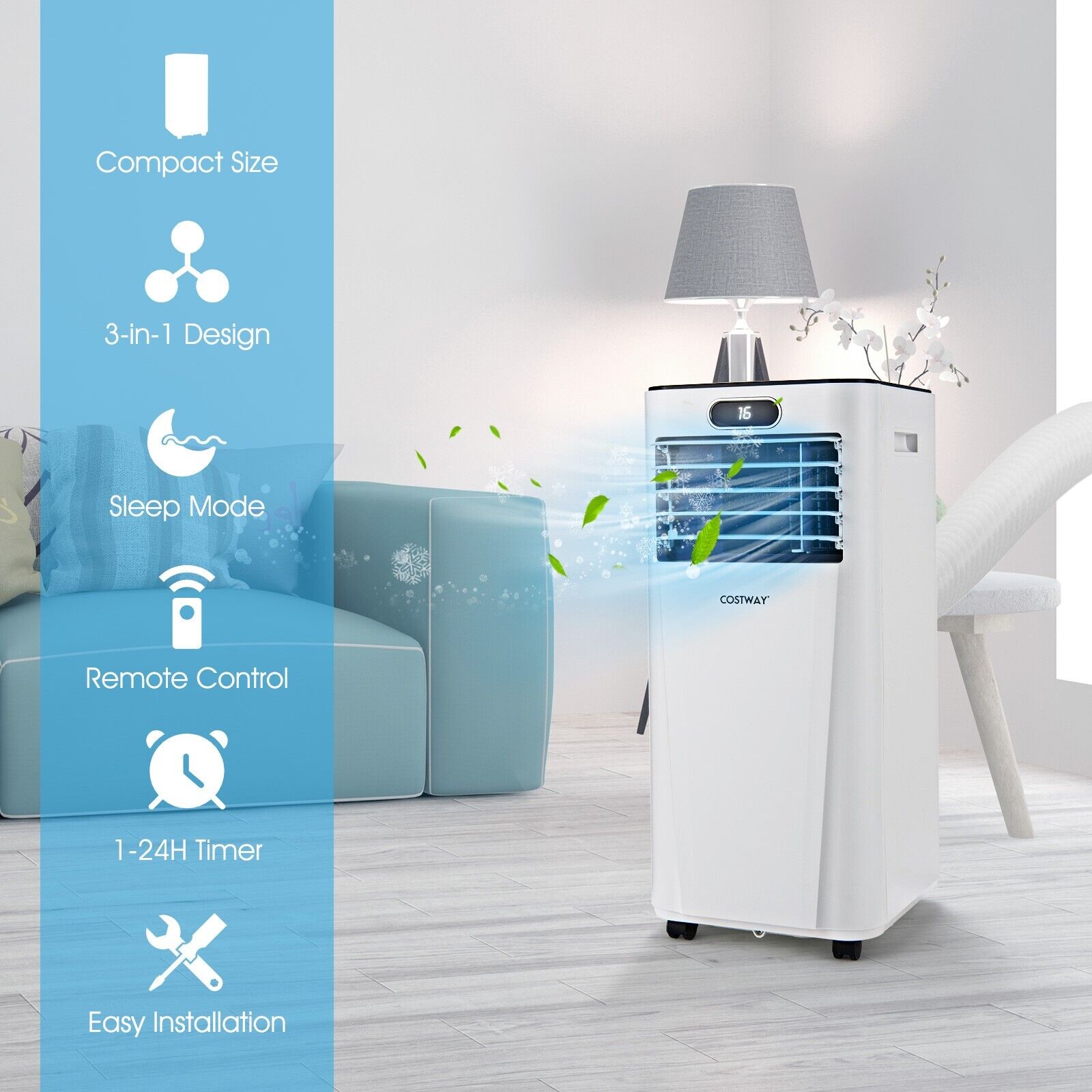 9000 BTU Portable Air Conditioner with 24H Timer
