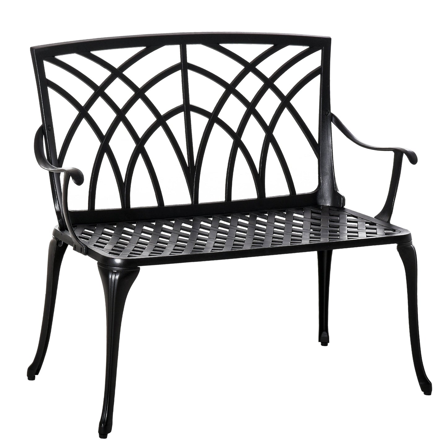 Outsunny 2-Seater Aluminium Garden Bench Loveseat Outdoor Furniture w/ Decorative Backrest & Ergonomic Armrest for Patio Terrace Porch