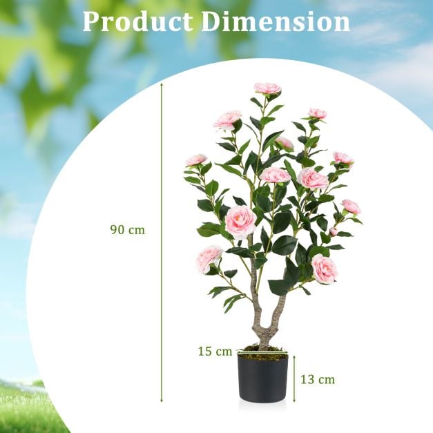 36 Inch Artificial Camellia Tree with Blooming Flower 1 Pack-Pink