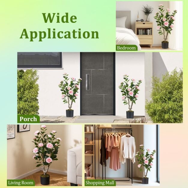 36 Inch Artificial Camellia Tree with Blooming Flower 1 Pack-Pink